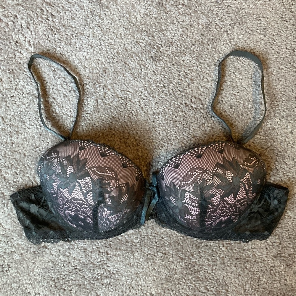 Pink and Gray Lace Bra